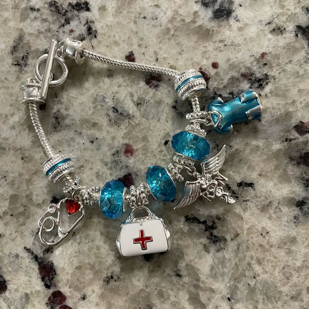 Blue nursing charm bracelet